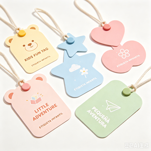 Étiquettes personnalisées pour vêtements de marque, forme <span class=keywords><strong>d</strong></span>écoupée mignonne pour vêtements <span class=keywords><strong>d</strong></span>'enfants, étiquettes en papier écologique avec gaufrage à chaud doré pour lingerie et sacs - Product Image 4