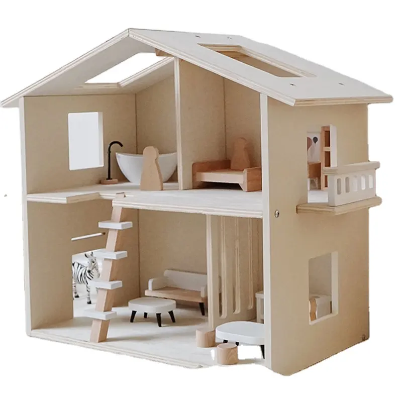 ミニチュア家具付きヴィラモンテッソーリーおもちゃの中の木製おもちゃドールハウスプレハブ遊び木製メーカー貿易