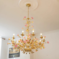 Pour MEEROSEE MD98054 lustre floral en céramique Style français fleur en cristal et conception de feuille pour l'éclairage de bureau à domicile