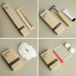 Fournitures hôtelières Ensemble de produits de toilette en bambou écologiques personnalisés Boîte en papier kraft jetable pour les clients de l'hôtel Trousse dentaire Bonnet de douche - Product Image 2