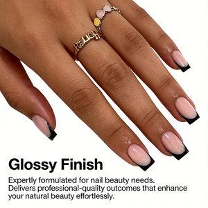 Offre Spéciale : Kit de <span class=keywords><strong>Faux</strong></span> Ongles Courts de Luxe à Presser, Forme Cercueil, French <span class=keywords><strong>Noir</strong></span> en Acrylique - Product Image 4