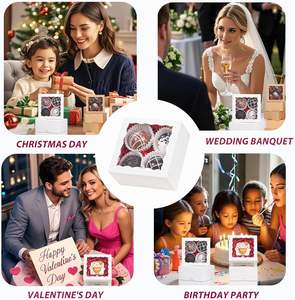 Boîtes à pâtisserie jetables romantiques, de qualité alimentaire, avec fentes, avec laminage mat - 4x4x2 pouces, mini gâteaux, sucre, <span class=keywords><strong>sushi</strong></span> pour les fêtes et les mariages - Product Image 6