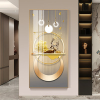 Peinture abstraite en porcelaine de cerf doré de luxe moderne, décoration murale de galerie d'animaux pour salon, chambre à coucher avec cadre