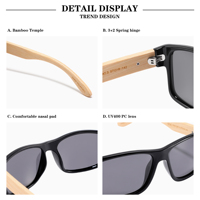 Lunettes de soleil polarisées unisexes 2026 écologiques avec logo gravé, monture carrée tendance en PC et branches en bambou, idéales pour le sport