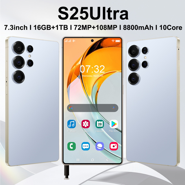 Hot Selling S25 Ultra 5G Smartphone 7.3 Inch Large Screen 16GB+1TB Storage Long Battery Life GPS Face Unlock Dual SIM Cell Phone