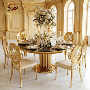 Mesa de Comedor Rectangular Moderna de Acero Inoxidable y Vidrio para Bodas y Eventos de Hotel, Muebles para Comedor - Product Image 1