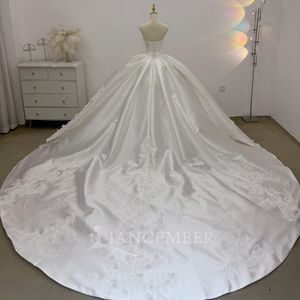 Lsjj151 Elegant Ivory Satin <b>Wedding</b> Draped Floral Applique Ball Gown Backless Chapel Floor-Length Sweetheart Neckline Bridal - Product Image 5