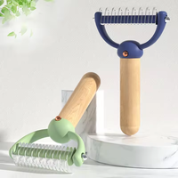 Peigne double face en bois de hêtre pour toilettage d'animaux, lame en acier inoxydable, éliminateur de poils pour chiens et chats, démêloir, vente en gros - Meilleure vente