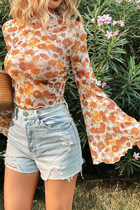 Cary-Lover con maniche a campana stampate a fiori in rete <span class=keywords><strong>top</strong></span> alla moda Western Boutique di moda Casual all'ingrosso - Product Image 6