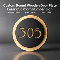 Plaque de porte personnalisée en bois ronde, numéro de porte, décoration artistique moderne, plaque de porte pour bureau, appartement, dortoir, hôtel, facile à installer