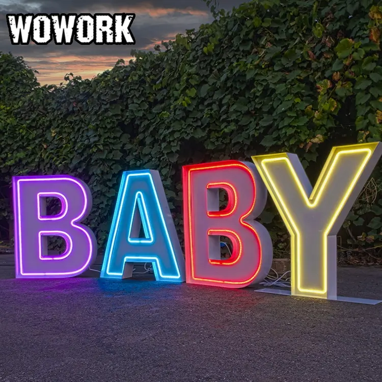 2022 wowork festas de casamento funxi, utensílios para festa à prova d' água, luzes de letras para bebê, evento de planejamento