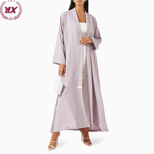 2023 vestidos modestos para mujer, adornado con perlas, crepé fluido, cuentas de perlas, cuello de solapa púrpura claro, Abaya, vestido musulmán para mujer - Product Image 3