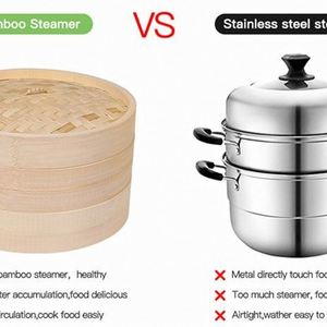 Cocedor de vapor de bambú para dim sum, patatas fritas y camarones, con 5 niveles de cocción, soporte para wok - Product Image 3