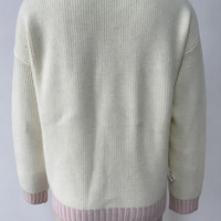 Pull en maille col en V pour femme, style preppy, coupe oversize ample, bordure contrastante, motif floral, respirant, idéal pour l'automne