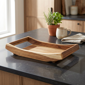 Plateau de service en bois de style français avec poignées gravées, artisanat décoratif, écologique, sans danger pour les aliments, compatible lave-vaisselle - Product Image 1