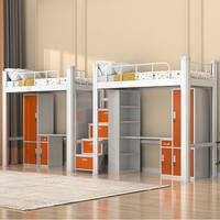 Lit superposé en métal professionnel avec échelle et garde-corps de sécurité, lit superposé moderne en acier avec bureau et armoire