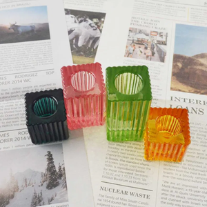 Bougeoirs modernes carrés côtelés de forme ronde en verre personnalisé chauffe-plat votif petits bougeoirs en verre pour la décoration de mariage à la maison - Product Image 3