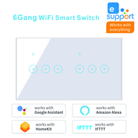 Summao UK/US 4 5 6 Gang Tuya App Interrupteur intelligent avec Alexa Google Verre blanc/noir Contrôle mobile Interrupteur mural WiFi