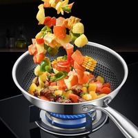 Wajan Goreng Anti Lengket Profesional Berbahan Stainless Steel Model Sarang Lebah dengan Gagang Baja Kuat
