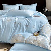 Ensemble de housse de couette en coton brodé, doux pour la peau, motif floral, housse de couette, taie d'oreiller, respirant, ensemble de literie 4 pièces