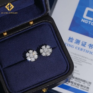 Pendientes de Diamantes Cultivados en Laboratorio con Diseño Floral, Plata de Ley 925, Cierre de Rosca, Corte Brillante Redondo, Joyería de Lujo - Product Image 5
