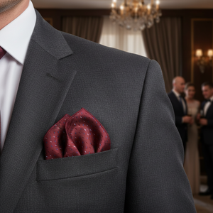 Claret Red and Blue and White Geometric Pattern Jacquard Neck Pocket <b>Square</b> - Product Image 3