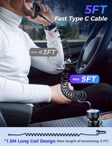 Siêu nhanh 60W <span class=keywords><strong>USB</strong></span> C xe sạc với PD & QC3.0 bao gồm 5ft cuộn loại C cáp xe sạc điện thoại Adapter - Product Image 3