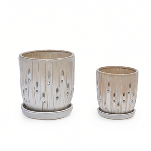 Ensemble de 2 pots de fleurs ronds en céramique Mdj, couleur beige, avec trou de drainage, pour une utilisation en intérieur, en extérieur, à la maison ou au jardin - Product Image 3