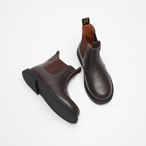 Botines de combate para niños y niñas pequeñas, botines de otoño Chelsea de cuero marrón sin cordones para niños, <span class=keywords><strong>zapatos</strong></span> cómodos para exteriores - Product Image 4