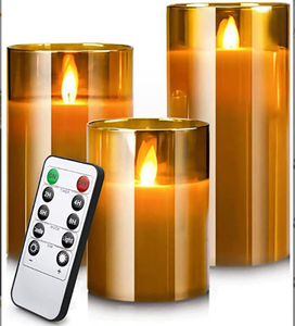 Juego de 3 piezas de decoración navideña y accesorios de ambiente con velas electrónicas LED de control remoto y velas sin humo - Product Image 1