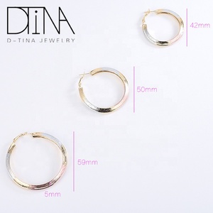 Boucles d'oreilles à clip DTINA, style classique et magnifique, exagérées, à trois tons, à large cercle, sont attrayantes - Product Image 6