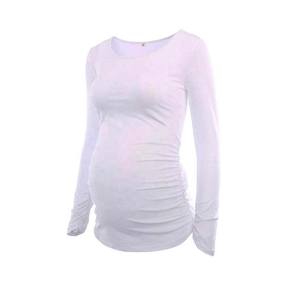 Заводская оптовая продажа на заказ 5% спандекс 95% бамбуковая белая женская футболка с длинным рукавом для беременных
