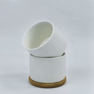 Vases à fleurs en céramique personnalisables par sublimation avec plateau en bambou, pot de fleurs de bureau en gros - Product Image 3