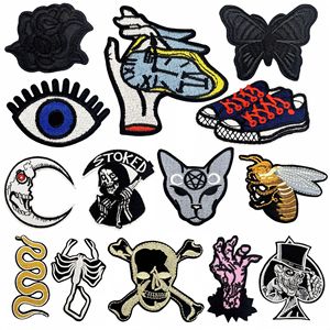 Punk các bản vá lỗi cho quần áo T-shirt Twin đỉnh vá dán nhiệt Áo khoác sọc thêu vá sọ Biker huy hiệu trên quần áo - Product Image 1