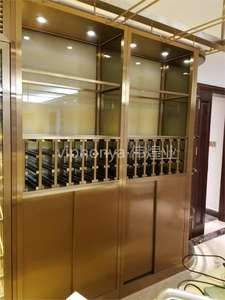 Étagères de cave <span class=keywords><strong>à</strong></span> vin de luxe <span class=keywords><strong>en</strong></span> <span class=keywords><strong>bois</strong></span> massif, <span class=keywords><strong>en</strong></span> acier inoxydable doré, grande capacité, taille personnalisée, présentoir, mobilier de maison - Product Image 6