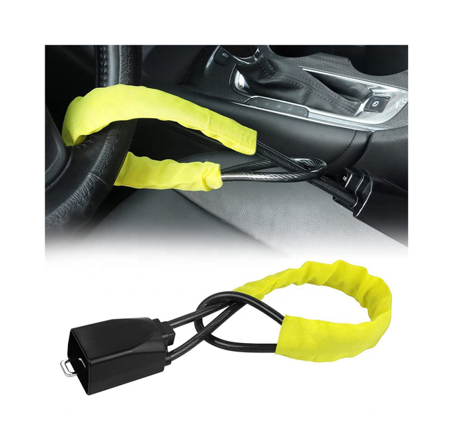 Car Steering Wheel Lock With Seat Belt Socket Steel Rope for Truck SUV Van RV With Keys Universal Anti Theft Protection Device