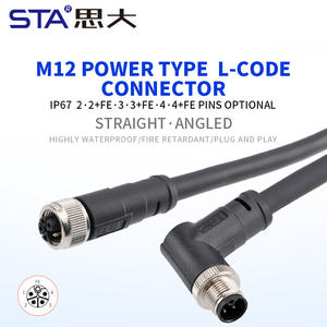 Tahan air IP67 M12 daya L tipe <span class=keywords><strong>2</strong></span> <span class=keywords><strong>3</strong></span> 4 5 Pin laki-laki perempuan lurus bersudut konektor teratas kabel TPU PVC 1M 2M 5M - Product Image 2