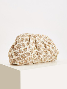 French Hollow Woven Cloud Clutch <b>Bag</b> Vacation <b>Straw</b> Braided Ruched Handbag Women Casual Party Hand Purse - Product Image 5