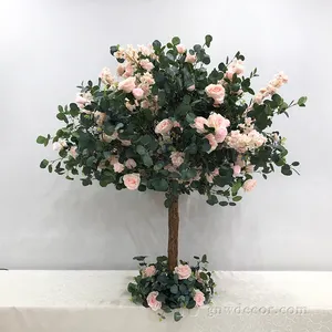 Table Centerpiece Pink Rose Silk Flower Wood Trunk Decoration Wedding Artificial Tree Cherry Blossom