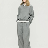 Ensemble de survêtement pour femme, sweat-shirt à demi-zip et pantalon large, 2 pièces, rose uni, décontracté, respirant, en coton French Terry, sport