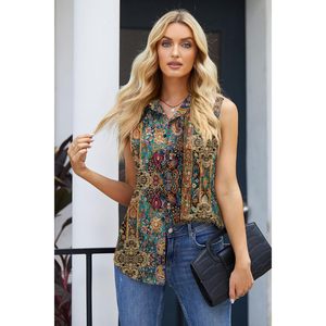 Blusa sin mangas con botones para mujer, estampado floral, informal, holgada, para el trabajo, tallas S a XXL - Product Image 2