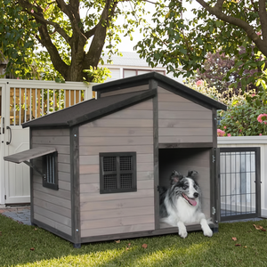 Caseta para Perros de Madera Grande, Impermeable, para Exteriores, Casa para Mascotas de Madera Maciza, Ventana Transpirable, Puerta con Marco de Acero - Product Image 1