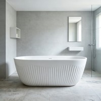 Baignoire SPA ovale moderne cannelée en acrylique écologique avec massage à air, finition blanc brillant, autoportante, avec drain, installation facile, personnalisable