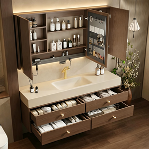 Ensemble <span class=keywords><strong>de</strong></span> meuble-lavabo <span class=keywords><strong>de</strong></span> <span class=keywords><strong>salle</strong></span> <span class=keywords><strong>de</strong></span> <span class=keywords><strong>bain</strong></span> <span class=keywords><strong>de</strong></span> style mi-siècle personnalisé avec lavabo intégré, meuble-vasque et armoire pour lavabo. - Product Image 3