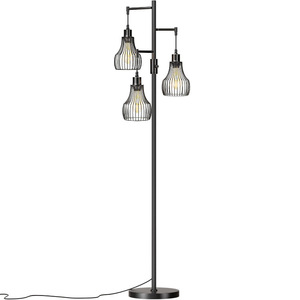 Industrial Floor <b>Lamp</b> With Adjustable Height Black Metal Cage Shade E26 Base For Living Room Bedroom <b>Office</b> - Product Image 5