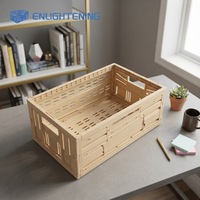 Caisse de rangement pliable en plastique écologique réutilisable, aspect bois, ventilée, empilable et recyclable