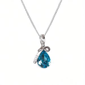 Collier pendentif en forme de larme bleu pour femme XL975, plaqué rhodium, zircone cubique, cadeau classique, à porter tous les jours - Product Image 1