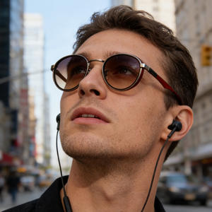 Lunettes de soleil à monture ronde de style européen pour hommes, monture en métal, lentille en PC, protection UV400, pare-soleil de classe 2 - Product Image 2