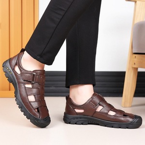 Sandalias planas para hombre, zapatos informales transpirables con punta abierta de cuero genuino para verano, talla 40, 41, 42, 43, 44, 45 - Product Image 2