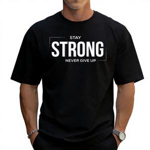 Camiseta de Algodón para Hombre, Estilo Casual Vintage, con Logotipo 'Never Give Up', Ecológica, Manga Corta, Suministro al por Mayor para el Mercado Estadounidense - Product Image 1